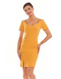 Elegant dress with a Carmen neckline, mustard 0484 - Online store - Boutique